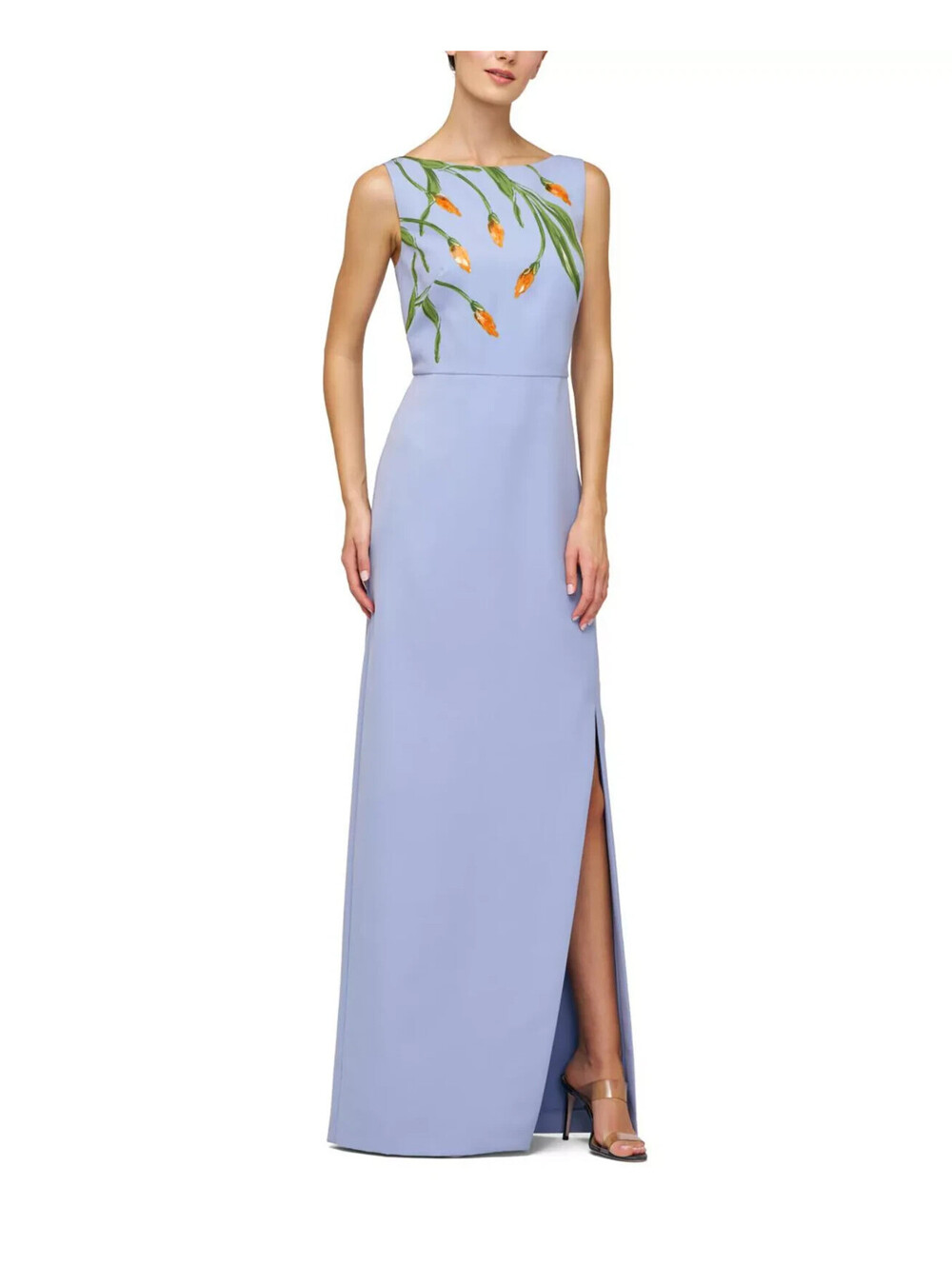 NEW, Kay Unger Ira Embellished Column Gown in Blue multi sz 12 #LD535